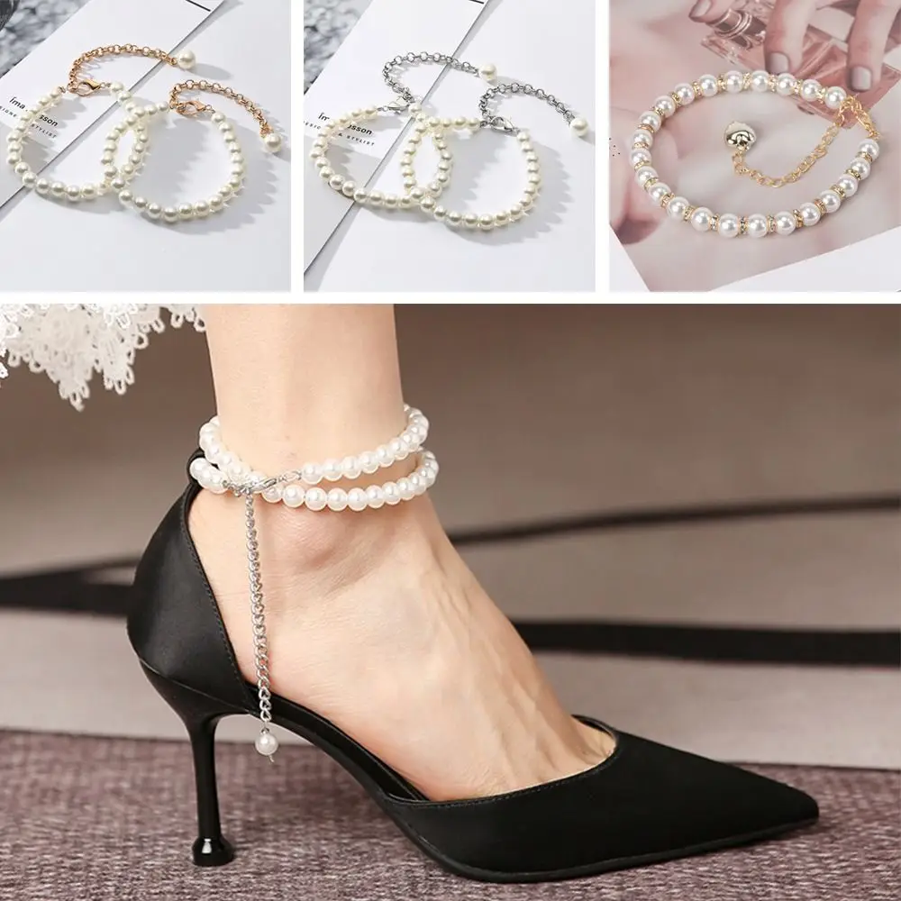 Ankle Chain Ankle Holding High Heels Decorations High Heels Chain High-heeled Shoes Straps Pearl Heels Band Women Shoelaces