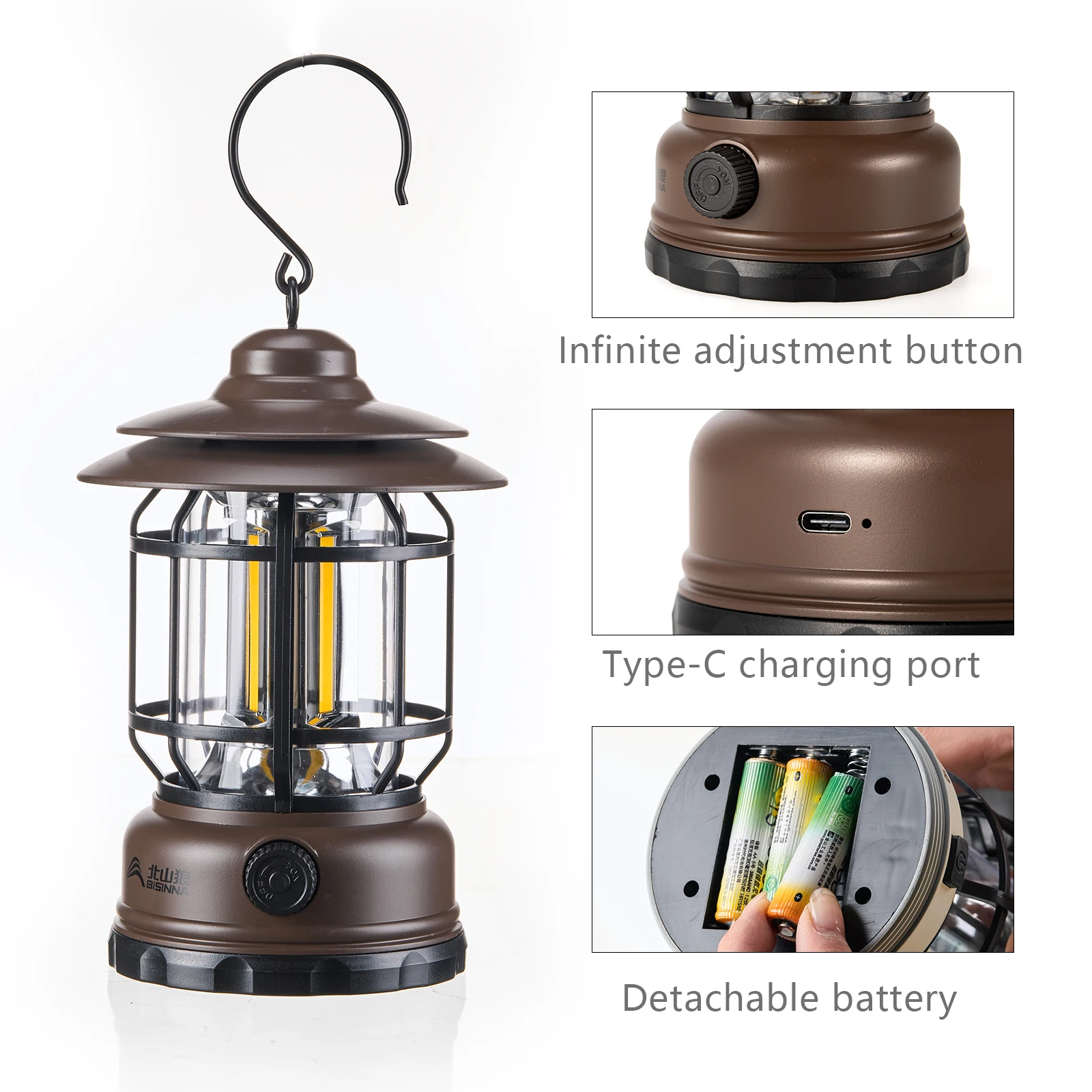 BISINNA Camping Lights Long Endurance Outdoor Tent Lights Rechargeable Waterproof Camping Lights Retro Atmosphere Lights