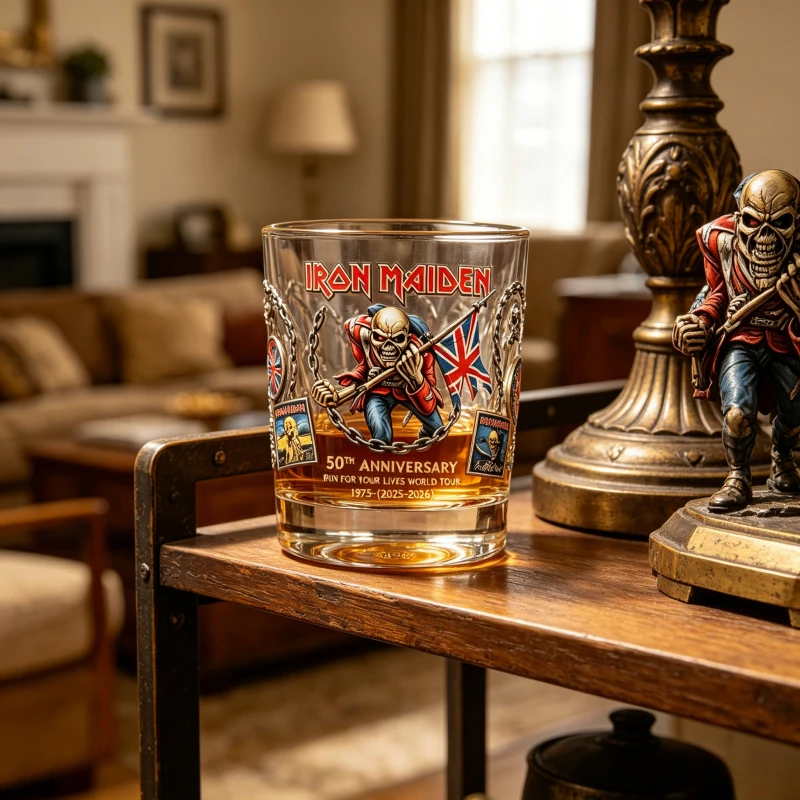 Vaso de whisky del 50 aniversario de Iron Maiden, vaso Run For Your Lives Tour Rock Bar Tumbler