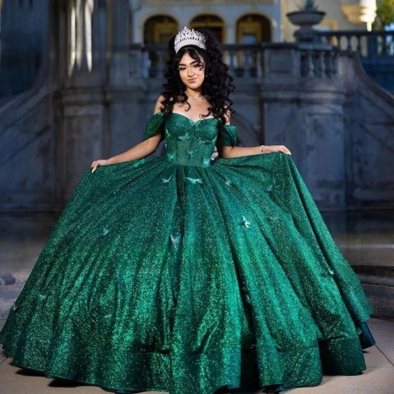 Vestido de baile princesa verde Quinceanera, 3D Butterfly Sweet 16 Birthday Dress, Vestido de festa, Nova chegada, 2023