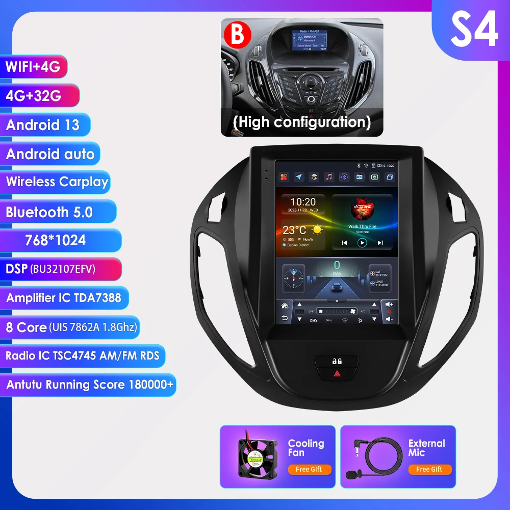 9.7Inch Android13 Autoradio Multimedia Voor Ford Transit Tourneo 2012-2023 Gps Autoradio Carplay 4G Intelligente Speler 360Camera