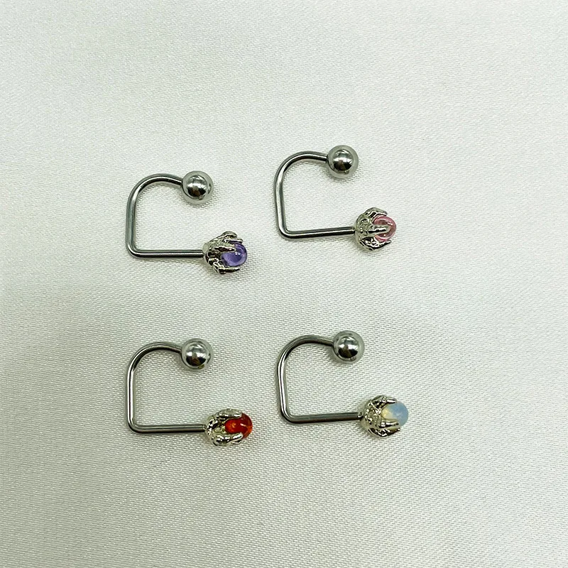 Titanium Steel Piercing Lip Ring Dragon Claw Opal Lip Stud Women Fashion Delicate Ear Stud Labret Piercing Body Jewelry image 2