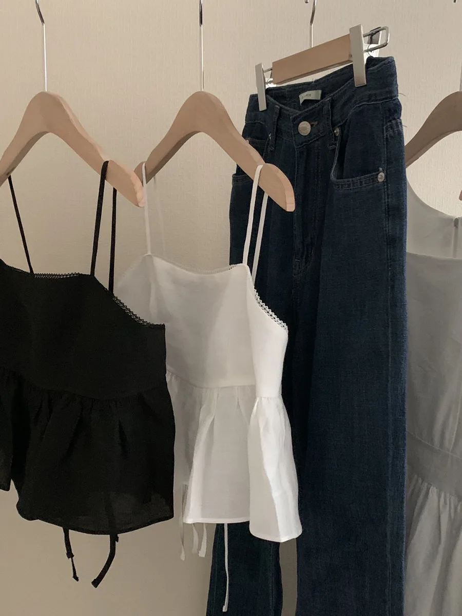 سترة صيفية أنيقة كسول Vaion Sle Bal كشكش فضفاضة بحمالات سترة نسائية كاجوال قابلة للتنفس