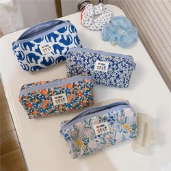 Fashion Blue Flower Makeup Bag Cosmetic Storage Bag Makeup Brush Organizer Student Large Capacity Pen Bag Pencil Case Pouch