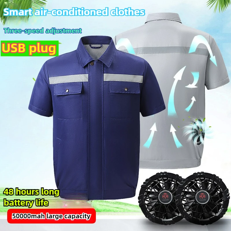 

Summer Cool Vest Sleeveless Cooling Fan Vests Air-conditioned Clothes Cooling USB For High Temperature Work Camouflage T-shirt