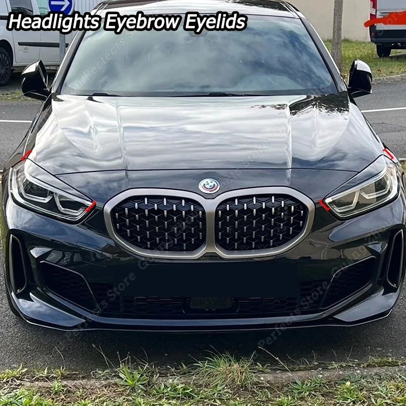 Front Side Bumper Wind Knife Racing Grills Headlights Eyebrow Eyelids For BMW 1 Series F40 Hatchback 2019-2023+ Body Kit Tuning