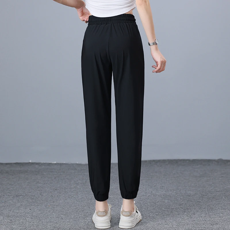New Women'S Summer Thin Quick Drying Ice Silk Fashion Versatile 9-Point Trousers Korean Version Breathable Casual Sports Pants