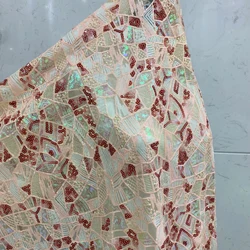 Sequin fabric materials for party dresses and traditional clothing, Gridding sequin embroidery fabric for design