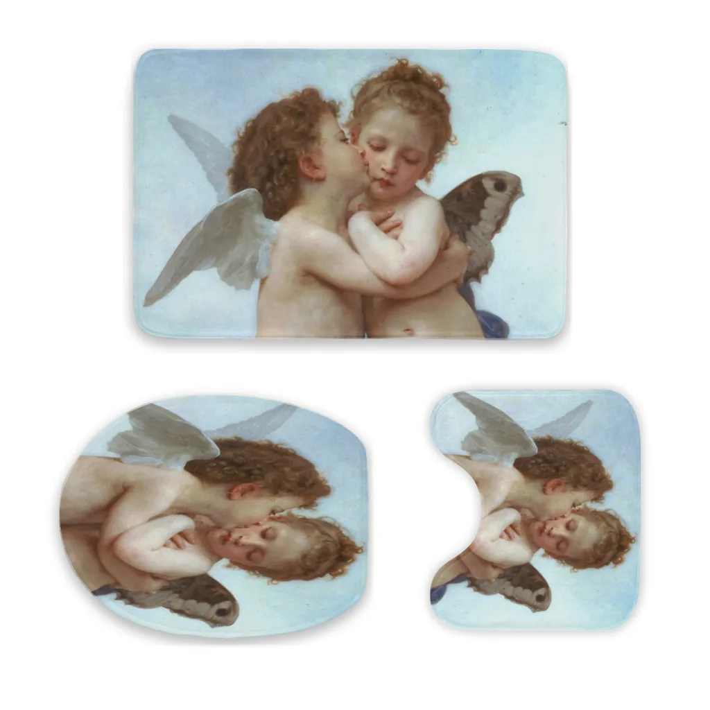 First Kiss Angels 3 Sets Bathroom Antiskid Pad Non-Slip Bath Carpet Floor Mat Rug Flannel Baths Mat Toilet mat