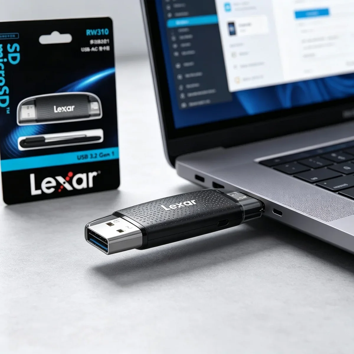 leitor-de-cartao-lexar-dual-slot-usb-a-usb-c-leitor-de-cartao-sd-e-micro-sd-usb-32-com-velocidade-de-ate-205mb-s-para-computador-e-telefone