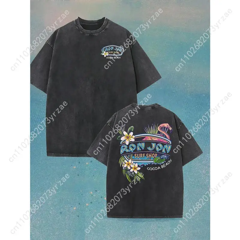 เสื้อยืดลายฟลามิงโก้สไตล์เรโทรสำหรับชายหญิง คุณภาพสูง วินเทจ ผ้าฝ้าย แขนสั้น แฟชั่น นุ่ม ระบายอากาศได้ดี