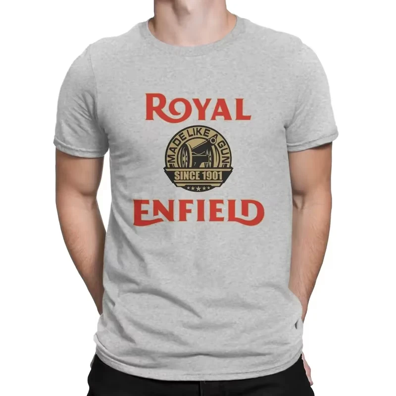 One of British Retro Motorcycles Newest Tops for Men Royal Enfields Biker Round Neck Basic T Shirt Distinctive Cotton Clothing