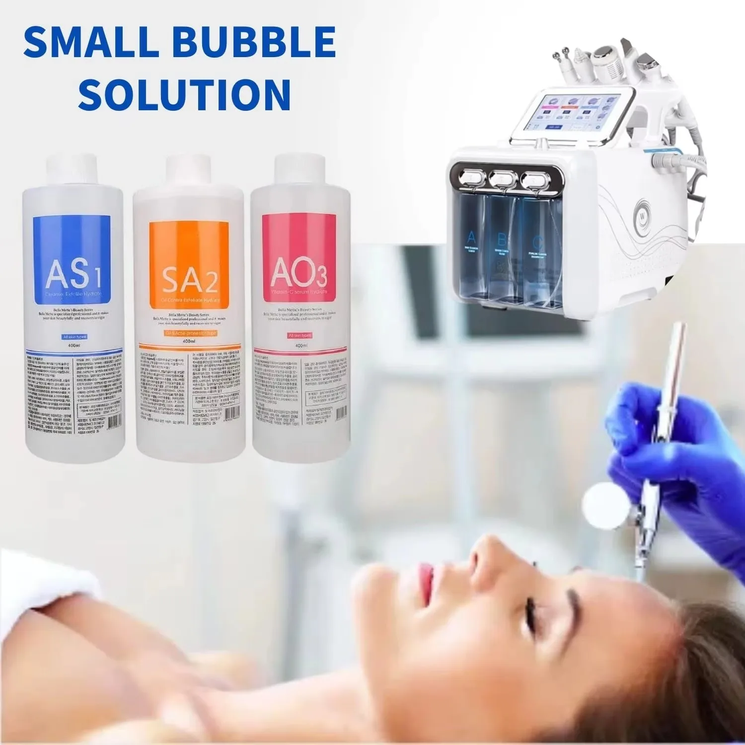 AS1 SA2 AO3 Hydro Aqua Peel Oplossing Gezichtsverzorging Gezichtsserum Voor Hydra Dermabrasie Kleine Bubble Machine Huid Diepe Reiniging