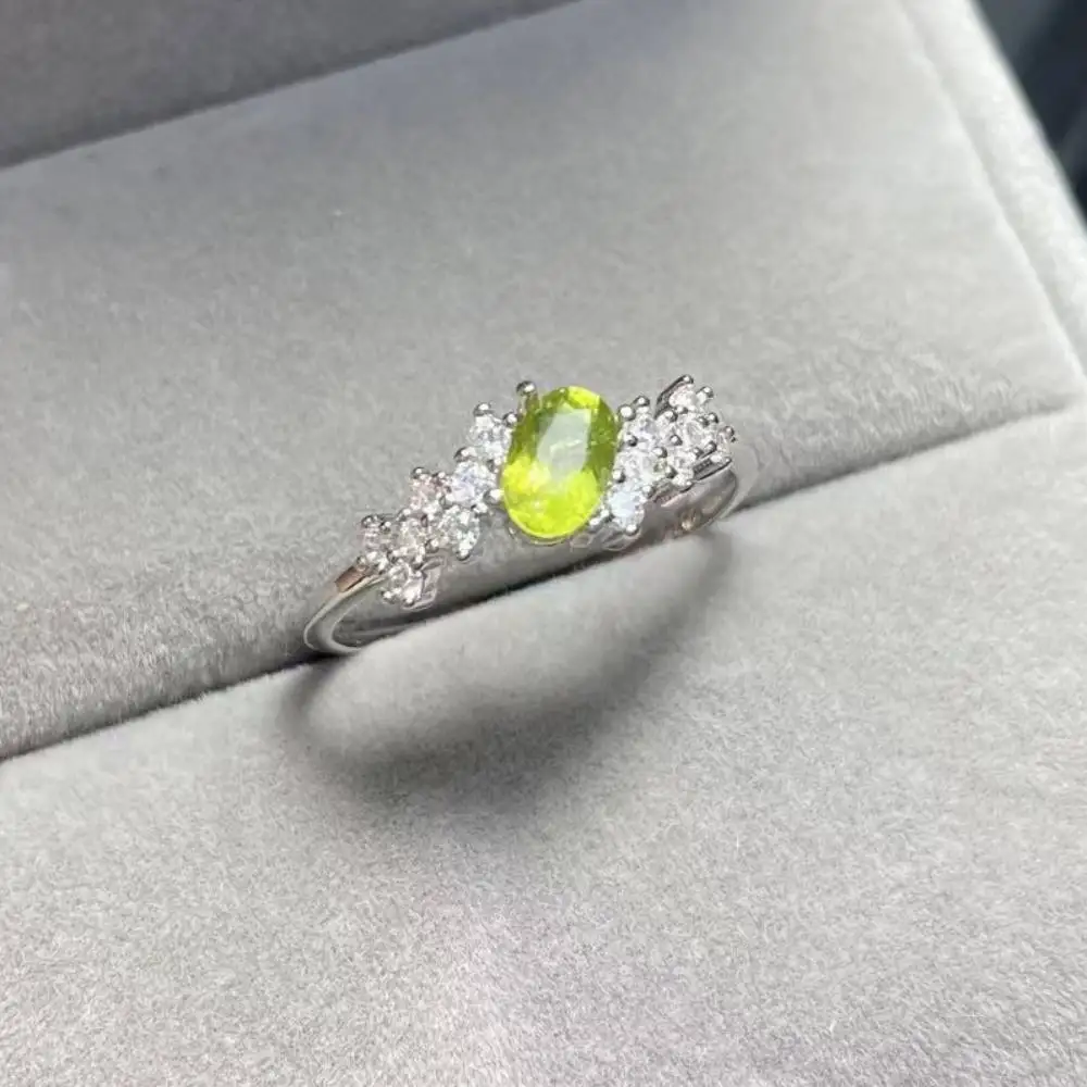 925 sterling silver AKAC natural Apple green tourmaline adjustable ring stone size approx4*6mm