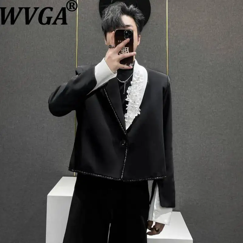 

Мужской пиджак WVGA Spring High-end с объемным цветочным узором и подплечниками, нишевый шикарный повседневный укороченный жакет в стиле пэчворк Ins W22630
