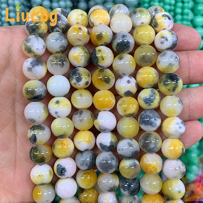 

Yellow Black Persian Jades DIY bright Earrings Bracelets Natural Stone Round Beads For Jewelry Making 15'' Wholesale 6/8/10/12mm