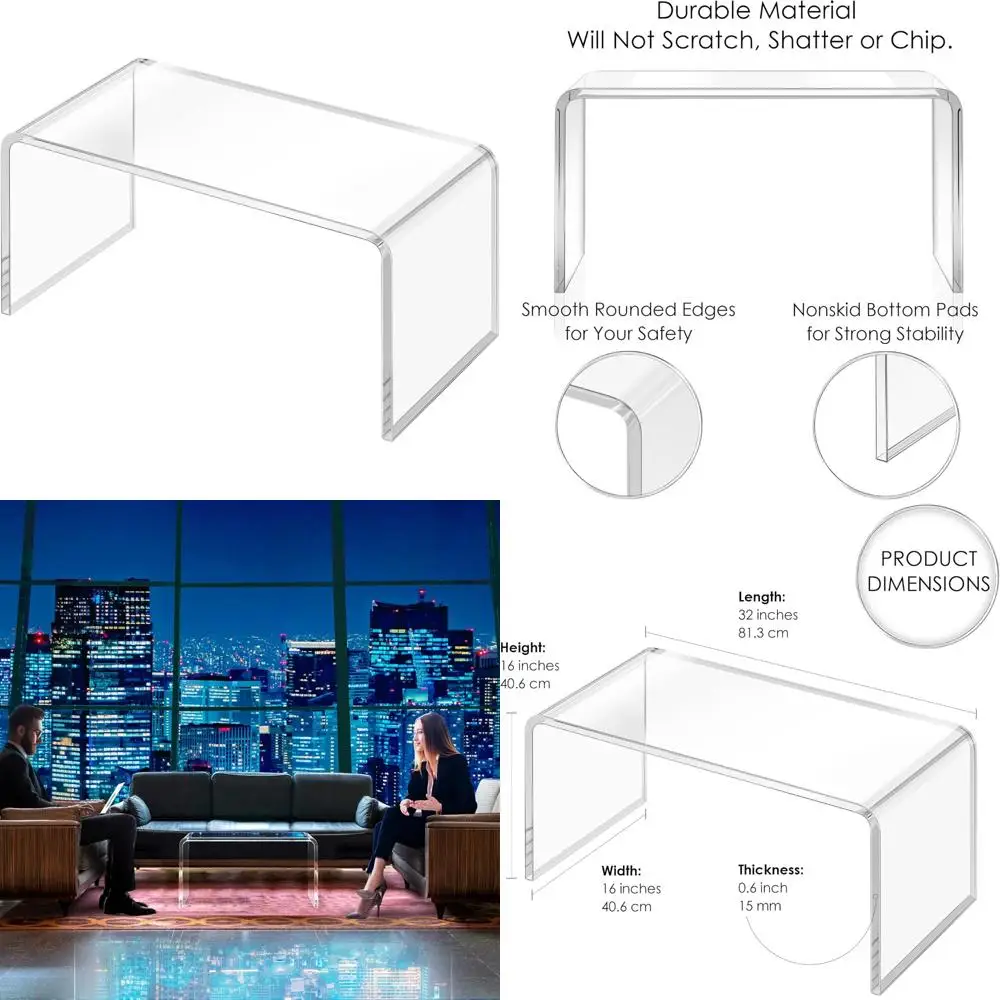 طاولة قهوة أكريليك أنيقة بحواف مستديرة لغرف المعيشة الحديثة