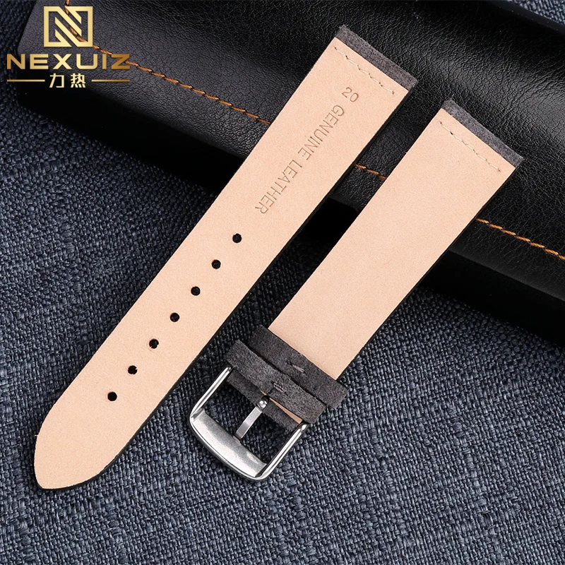 Suede Cowhide Strap For any brand 16 18 20 22mm Genuine leather Watch band Vintage Wrist band Light brown gray green Accessories