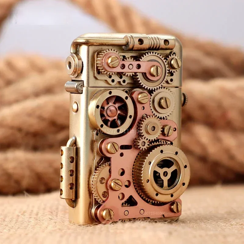 Zorro Steampunk Lighter Gear Linkage Mechanical Creative Pure Copper Kerosene Lighter Personality Men\'s Gift