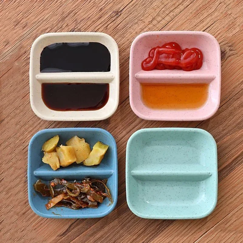 1PC Creative Colorful Double Grid Seasoning Dish Condiment Dipping Bowl Jam Salad Sauce Ketchup Soy Sauce Vinegar Pickles Plate