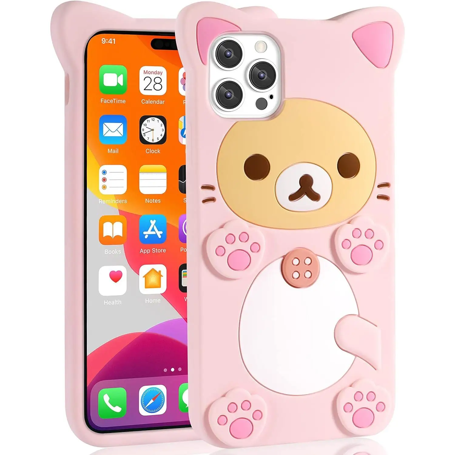 For iPhone 16 15 14 13 12 11 Pro Max Xs XR 6 7 8 Silicone Rilakkuma Cat Bear Soft Cover Case