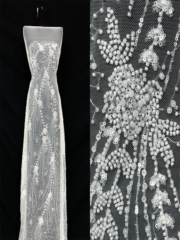 

Африканская французская сетчатая кружевная ткань с блестками и бусинами, 2026, новое роскошное французское тюлевое кружево для шитья свадебных платьев в Нигерии