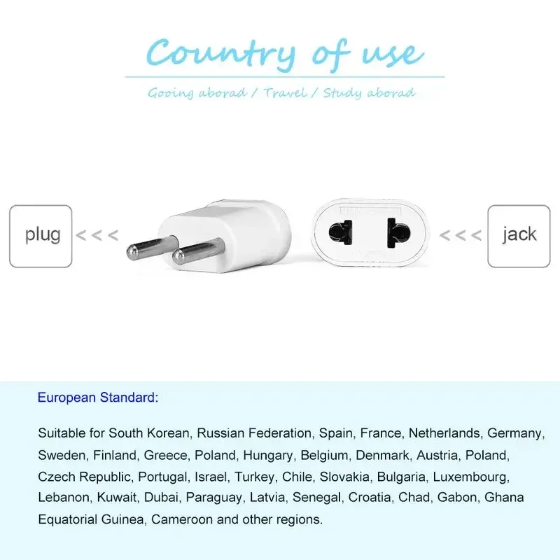 EU Plug Adapter Socket US To EU Plug Power Adaptor Converter American EU to US Plug Travel Adapter Sockets Charger Outlet