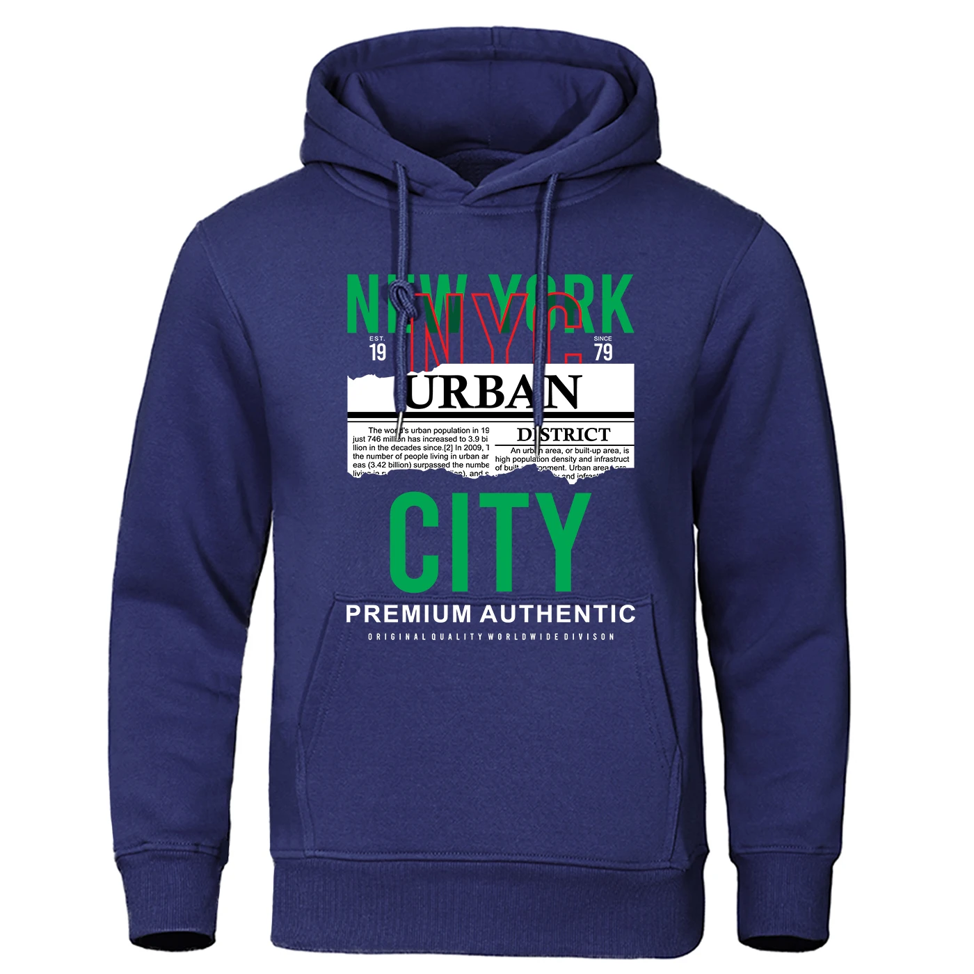 New York City Premium Authentic Print Sweatshirt Man Casual Big Size Hooded Warm fur-liner Hoodie Simple S-XXL Tops