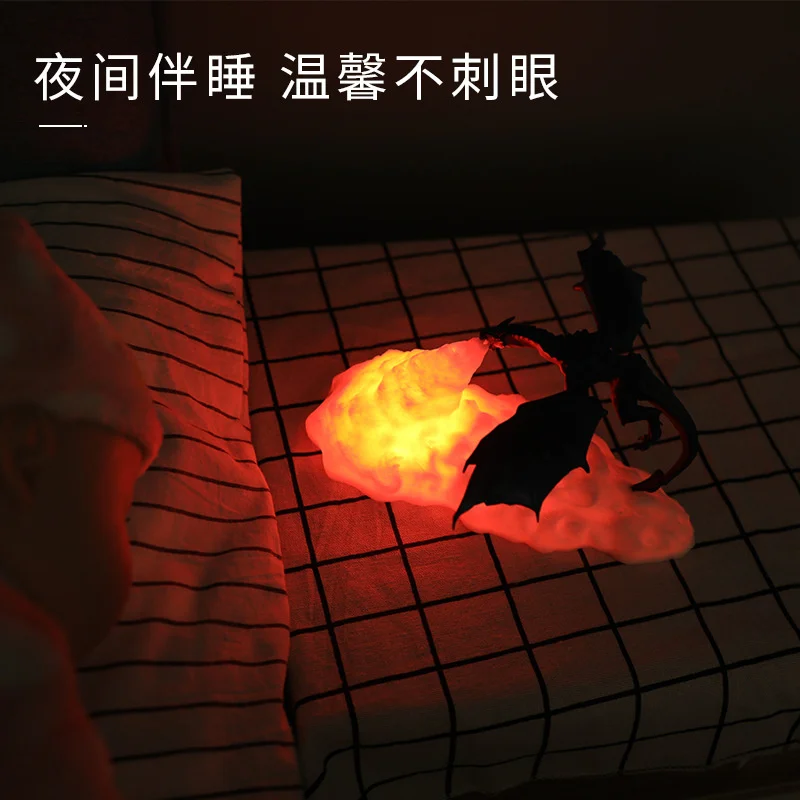 Halloween 3D Printed Fire Dragon Night Light Rechargeable LED Lights Table Lamp for Kids Adult Gifts Home Bedroom E-sport Decor