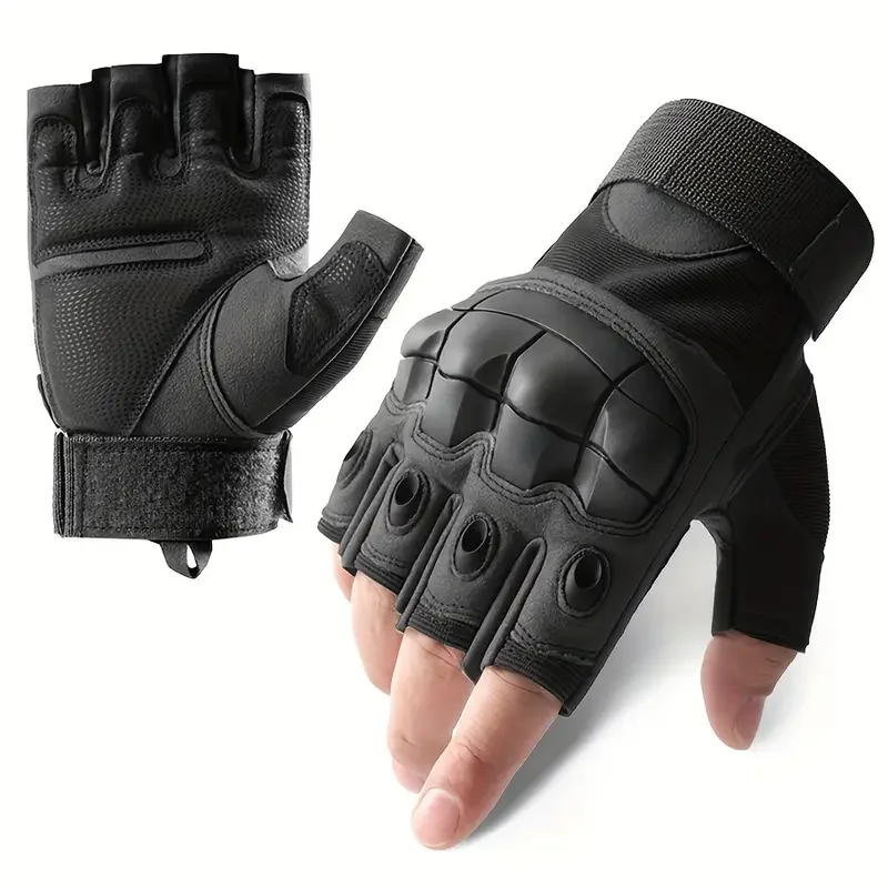 Motorcycle Gloves for Men Hard Knuckle Protective Tactical Leather Glove, for Cycling Climbing Fingerless Tactical Gloves