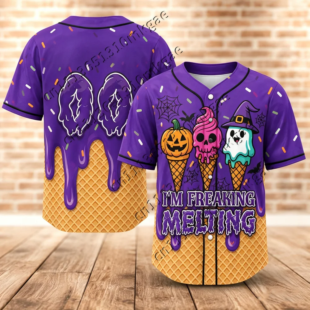 Halloween Ice Cream Ghost Pumpkin Baseball Jersey Unisex Men Shirt I'm Freaking Melting Casual Kids Tee Women Short Sleeve Tops