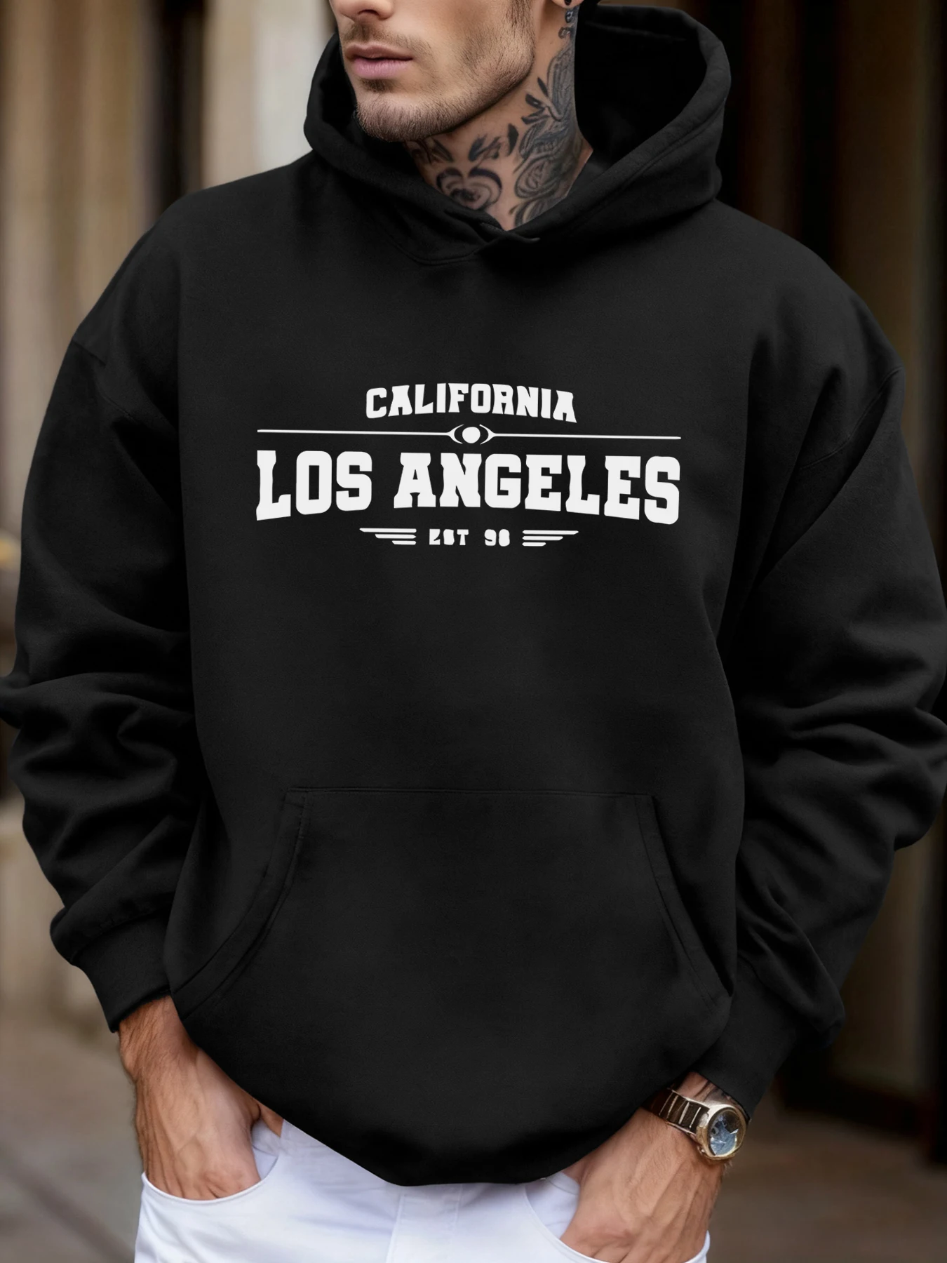 كاليفورنيا لوس أنجلوس الفني إلكتروني طباعة الرجال الخريف الصوف لينة رياضية أزياء مريح هوديي الشارع الركض بلوزات #2