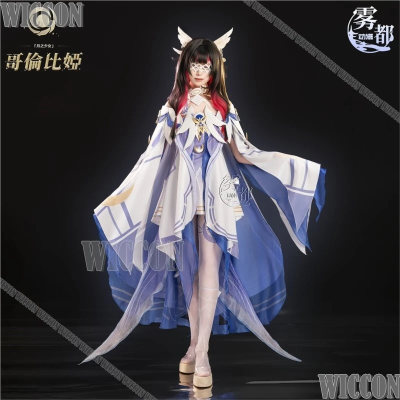 Columbina Genshin Impact Damselette Game Cosplay Costume Girl Purple White Dress Wing Wig Prop Woman Halloween Navidad Dress