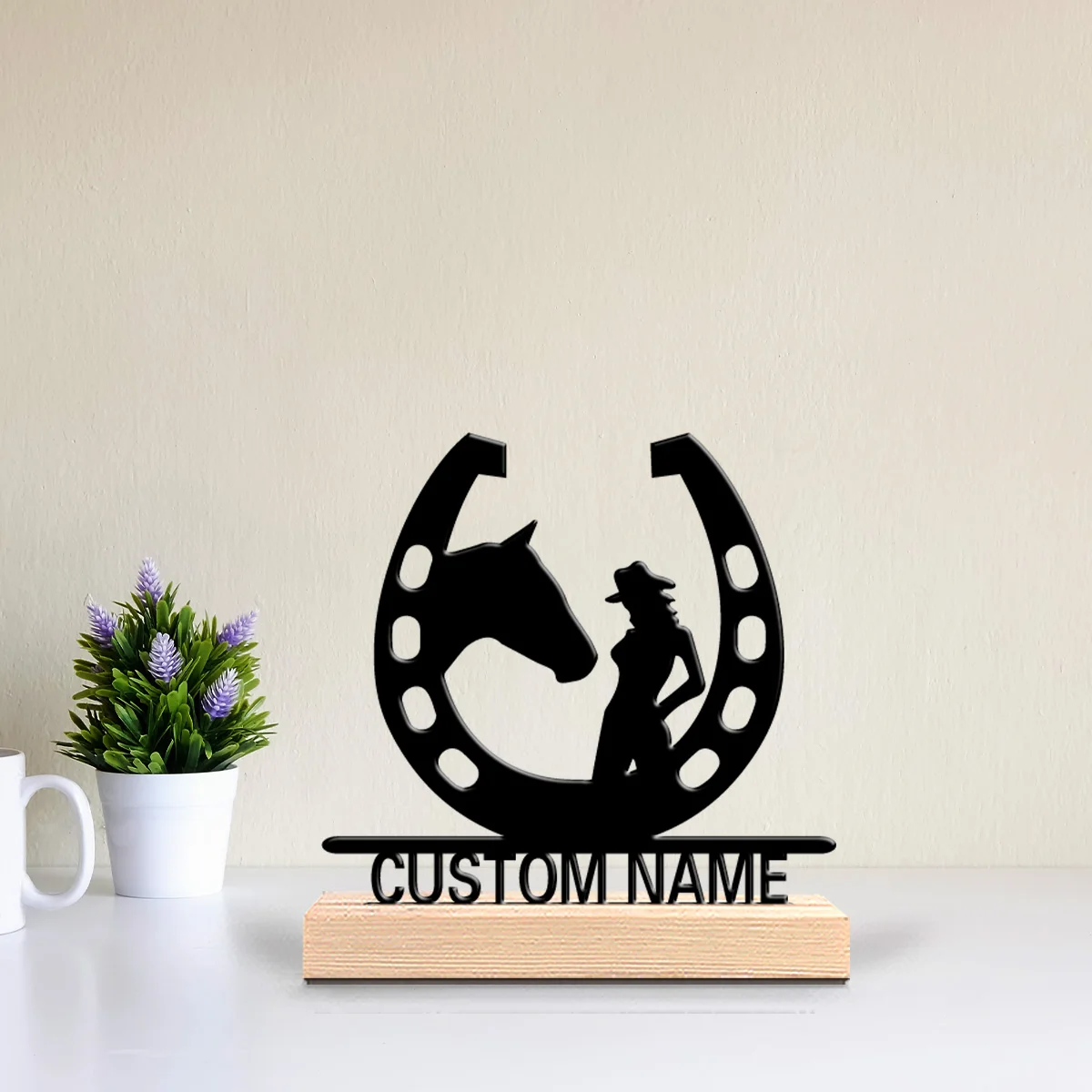1pc Modern Saddle Customizable Text Metal Statue Iron Ornament Art Figurine With Wood Base With Wood Base For Kids Gifts