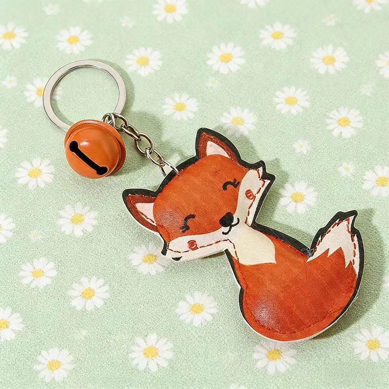 Fashionable Leather Fox Keychain Cartoon Cute Small Metal Bell Pendant Key Chain Animal Bag Charm Women\'s Decoration Accessorie