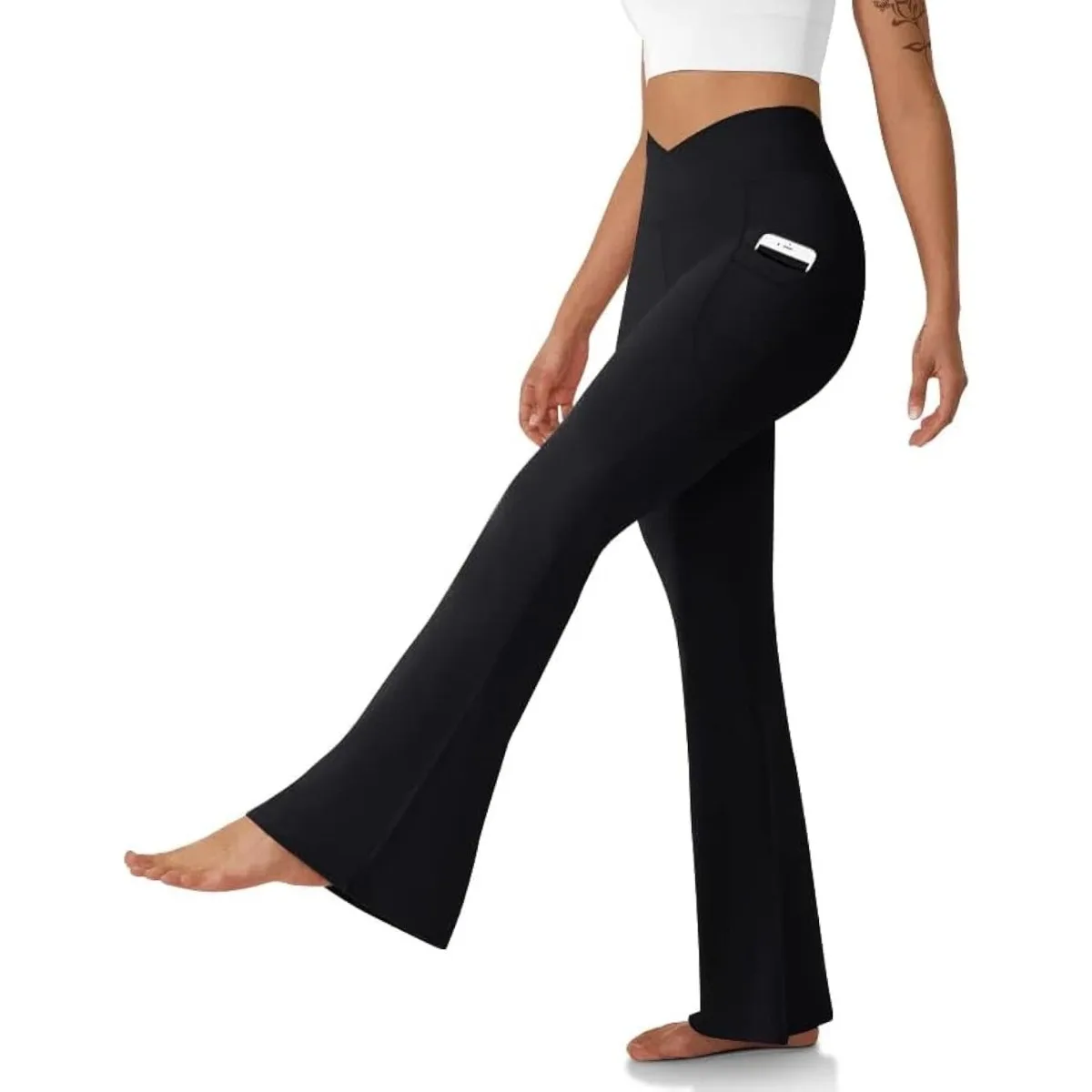 

ZENFLEX Women's Flare Leggings with Pockets-Crossover High Waisted Bootcut Yoga Pants-Tummy Control Bell Bottom Leggings