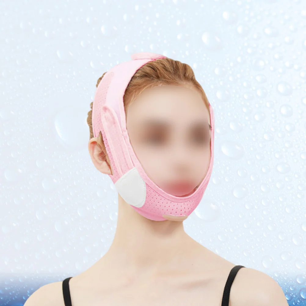 通気性のあるフェイスリフティングマスク女性用フェイスバンデージ咬筋筋肉あごストラップ072ピンクソフト快適肌に優しい