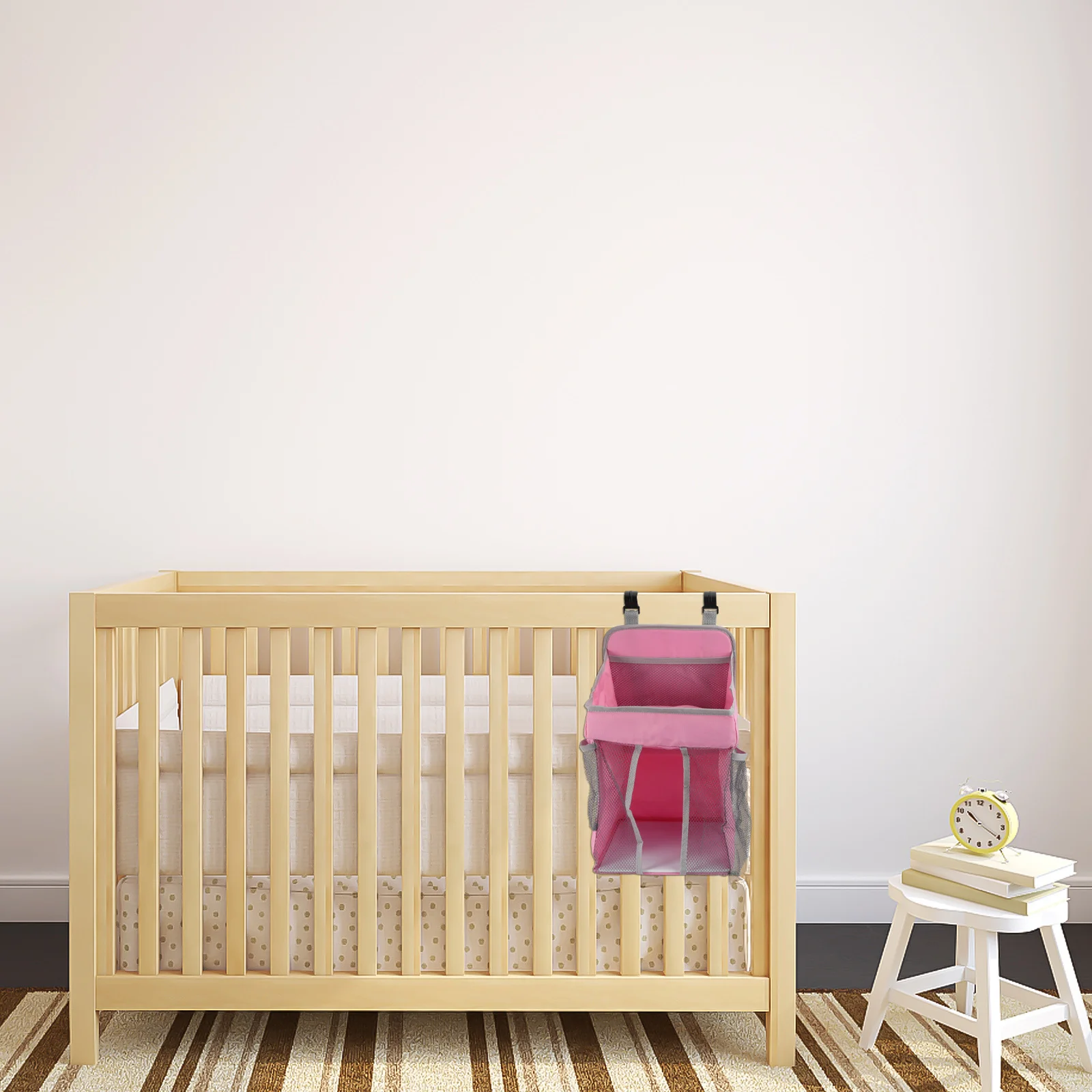 منظم تخزين سرير المهد، تصميم وردي قابل للتعليق، دعم متين، ملحقات زجاجة الحليب للوجبات الخفيفة #3