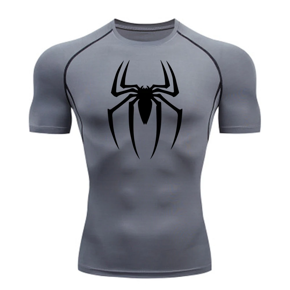 2025 Men's Spider Print Compression Shirt, Quick Dry T-Shirt, Gym Running Jersey, Breathable Short Sleeve, Spring, Summer, S-3XL image 6