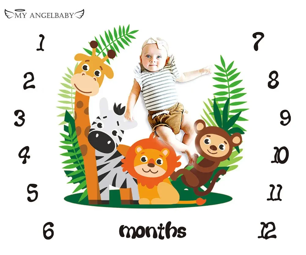 Cartoon Pattern Infant Baby Milestone Photo Props Background Blankets Play Mats Backdrop Cloth Calendar Photo Accessories Nordic