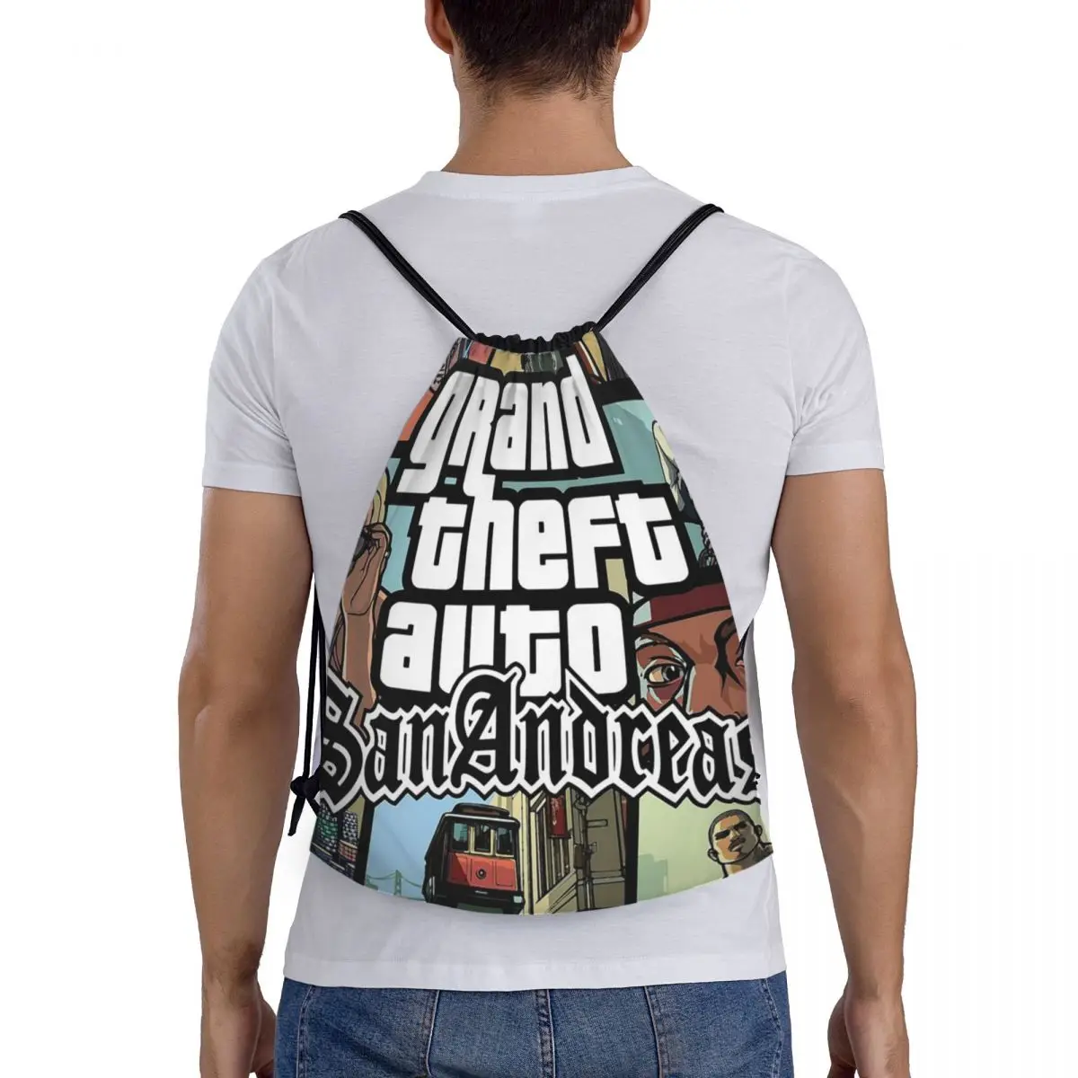 Custom Grand Theft Auto San Andreas Drawstring Backpack Women Men Gym Sport Sackpack Foldable GTA V Game Shopping Bag Sack