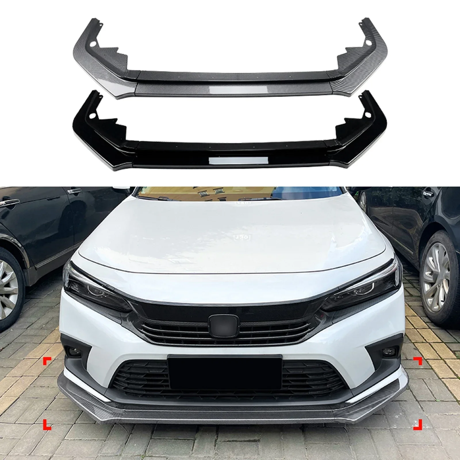 

New！ Front Bumper Spoiler Lip For Honda Civic 11th All Models 2021 2022 2023 2024 4-Door Carbon Fiber Look/Gloss Black Lower Spl