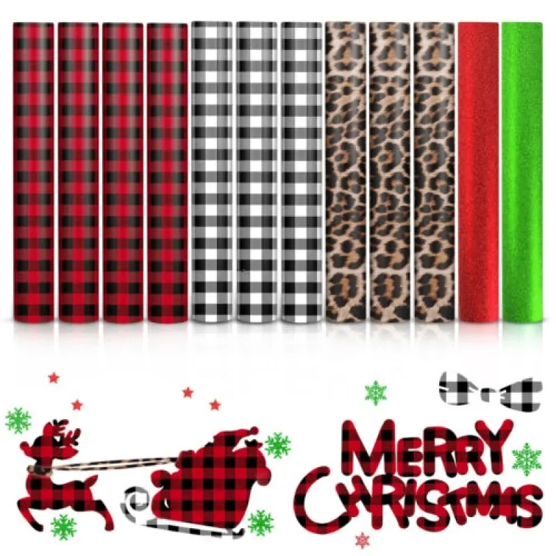 HTVRONT 12inX12in 12 Sheets Buffalo Plaid Permanent Viny for Cricut Craft DIY Cup Glass Phone Case Decor Christmas Gift