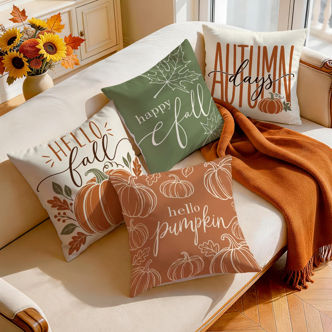 Autumn Pumpkin Script Pillowcase Printed Polyester 40/45/50cm Throw Pillowcover Decorative Sofa Cushion Pillowslip Home Decor