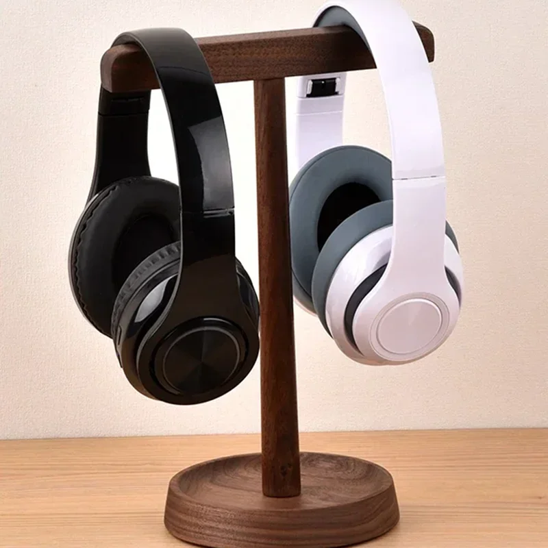 

Black Walnut Creative Dual Earphone Stand Light Luxury Simple High End Computer Desktop Earphone Display Rack Solid Wood