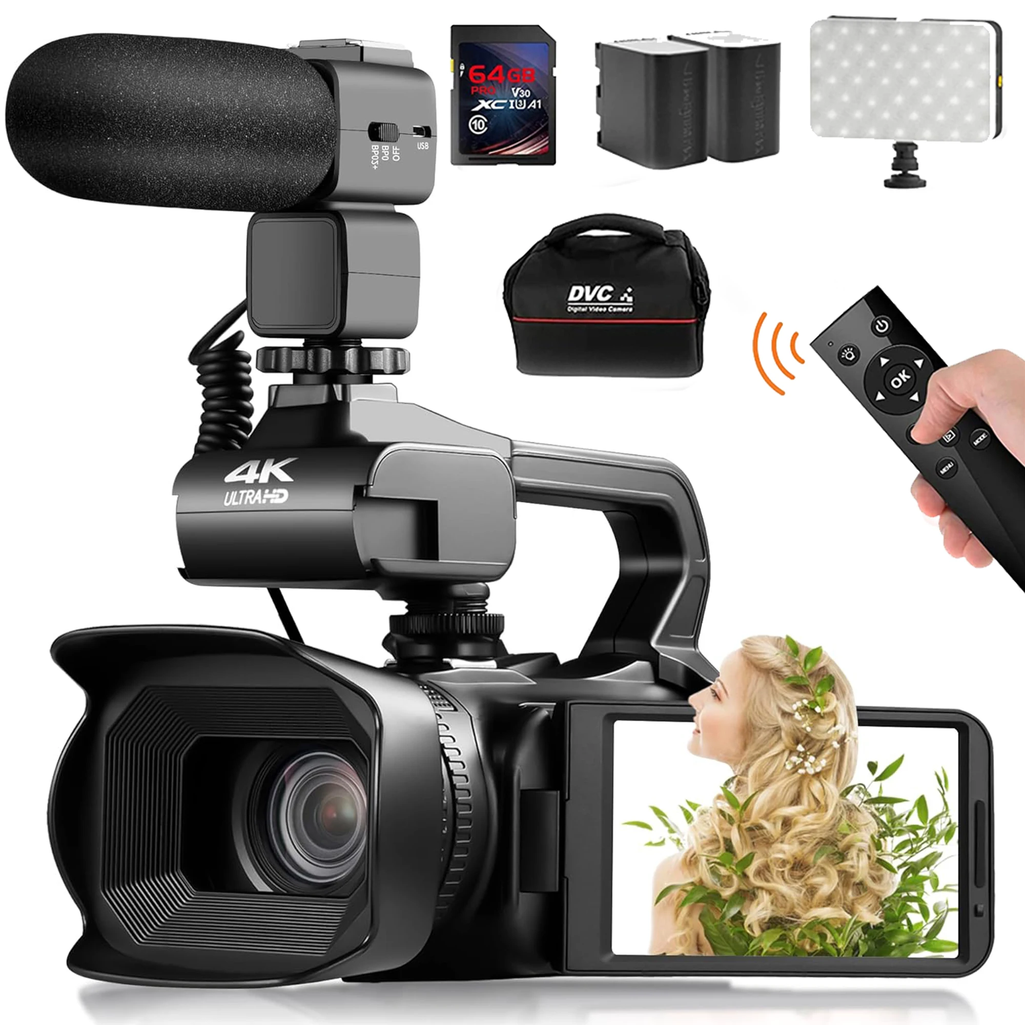 

4K Video Camera Camcorder 64MP 60FPS Photography Youtube Vlog Camcorder For Live Stream Webcam 18X Zoom 4" Rotate Touch Screen