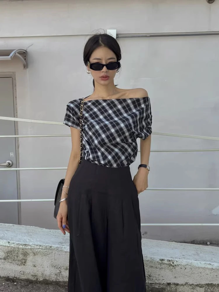 

Retro Cheered oulder Bared One oulder irt Women's Summer New Design Folded Versatile Top Korean Sle Slim Fit ort ...