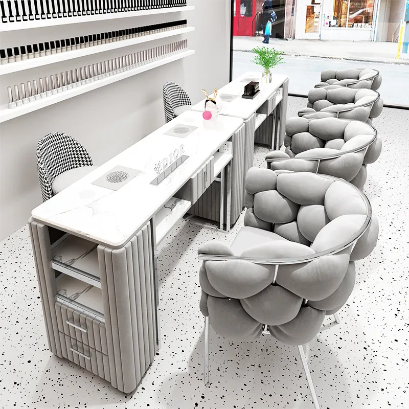 Double Triple Long Seats Manicure Table for Nails with Customized Color for Nail Salon