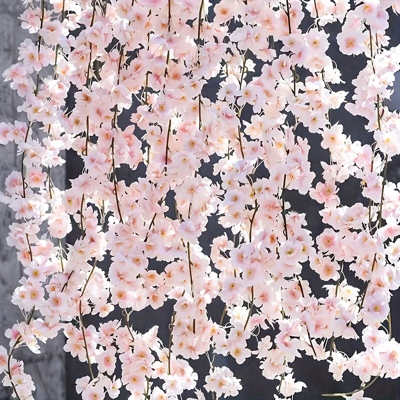 Simulierte Kirschblüten-Rebe, Rohrebe, blockierende Pfirsichblüten-Dekoration, Hintergrund, hängende Blumenrebe, gefälschte Blumenrebe – Detail 5