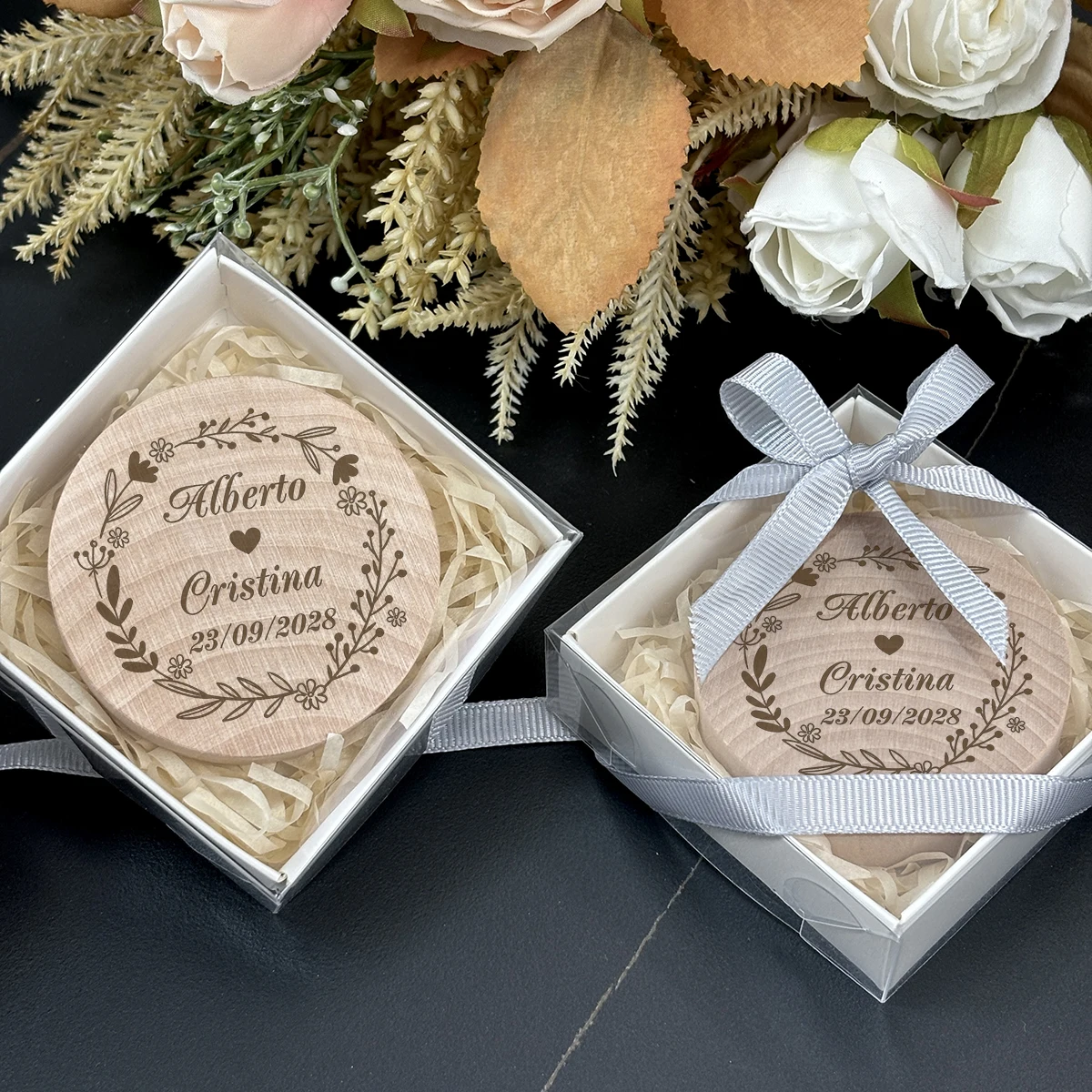 Wedding Souvenirs Customized Wooden Magnet Bottle Openers Wedding Favor Gifts for Guests Personalized Fridge Magnet with Box - view 2